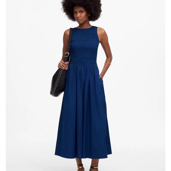 Madewell Dresses & Skirts - NWOT Madewell The Melody Scoopback Smocked Midi Dress In Blue Moon Size XS